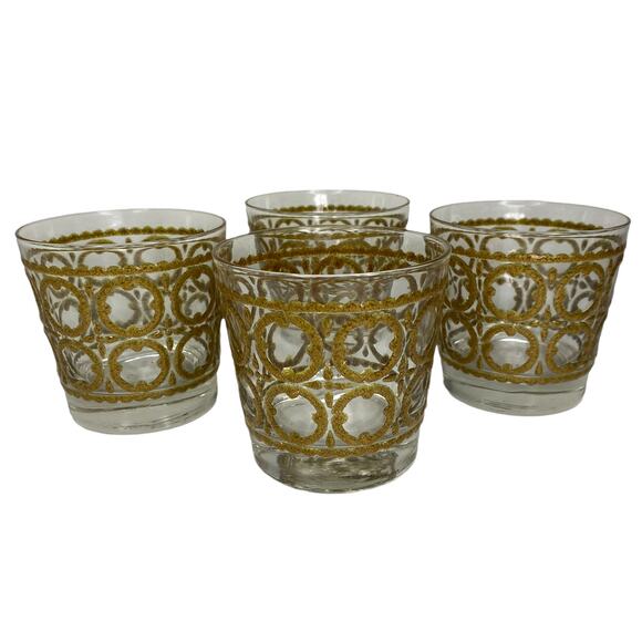 Vintage Libbey Short Glass Cups 8oz each Set of 4 Geometric Design - Picture 1 of 9